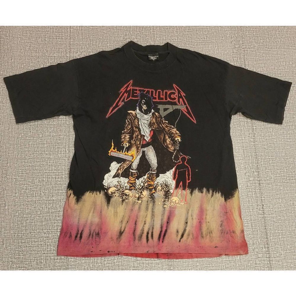 Vintage 1992 Metallica Size XL Pushead Unforgiven Flames T-Shirt Crystal Rain